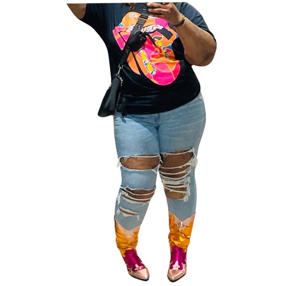 Multi Colored Metallic Chunky Block Heel Cowgirl Boots - Picture 6 of 9